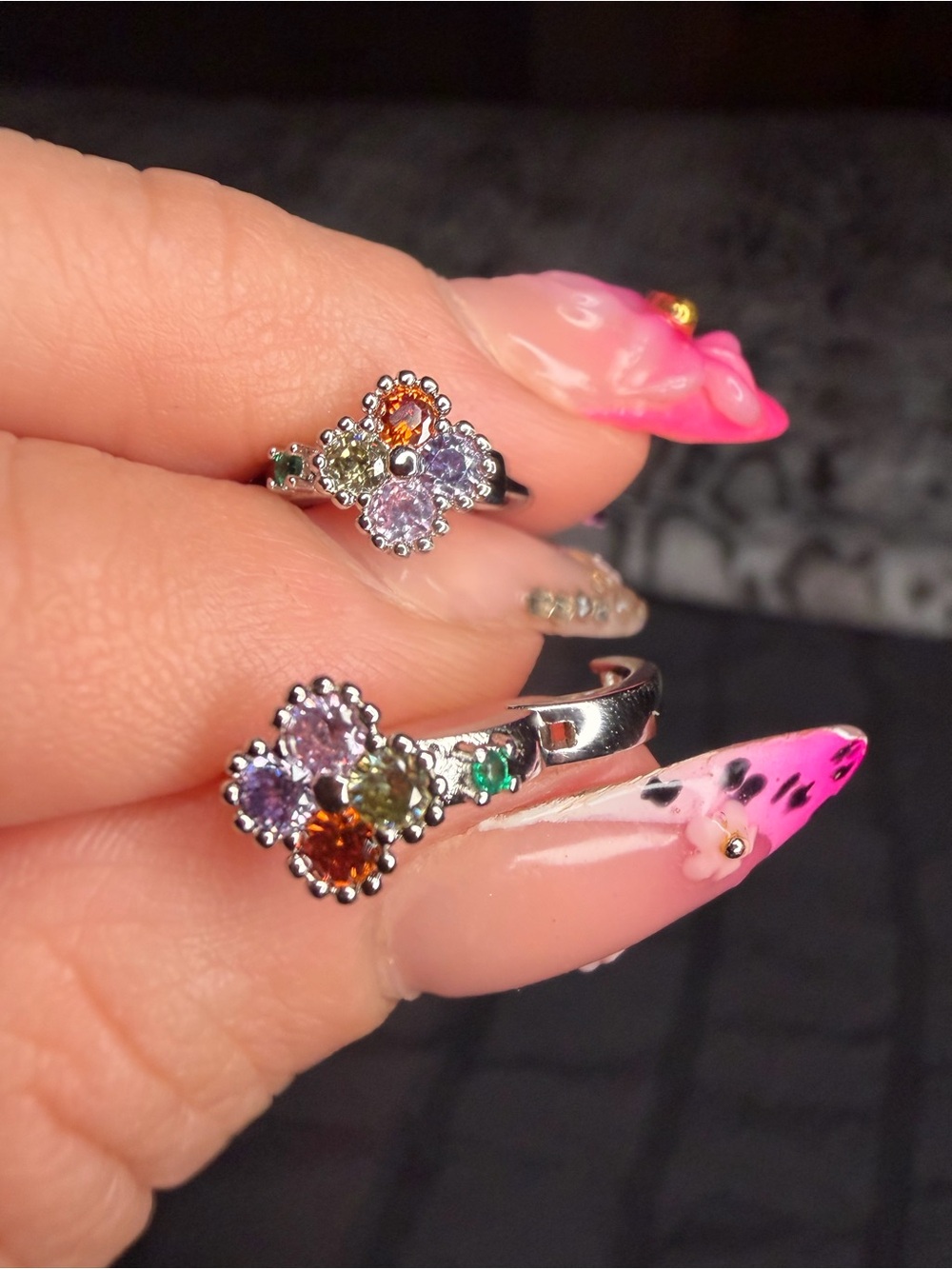 White Gold Filled Multicolor AAA CZ Huggie Hoops